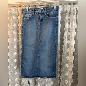 Classic Blue Denim Midi Skirt